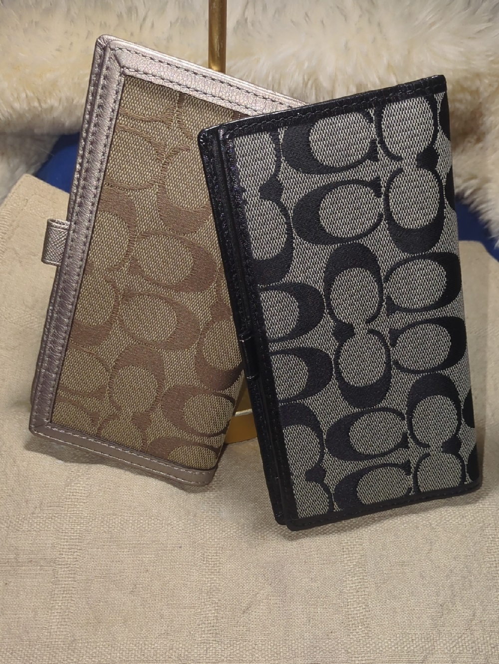 Coach Signature Checkbook Wallets in Brown and Black NOW ONLY $85 For Both